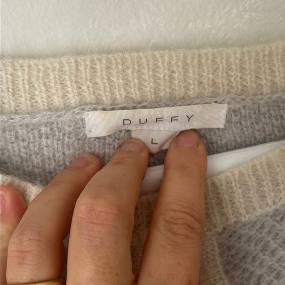 Duffy two-tone grey cream merino alpaca mohair blend cozy boxy sweater size L - Picture 3 of 5